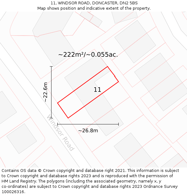 11, WINDSOR ROAD, DONCASTER, DN2 5BS: Plot and title map