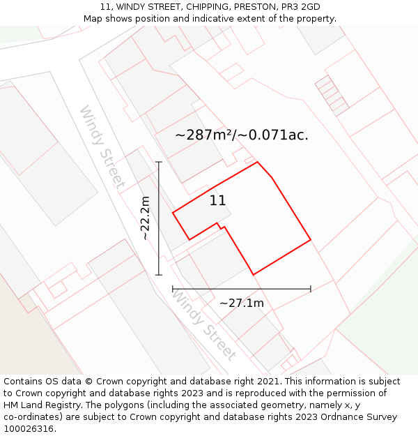 11, WINDY STREET, CHIPPING, PRESTON, PR3 2GD: Plot and title map