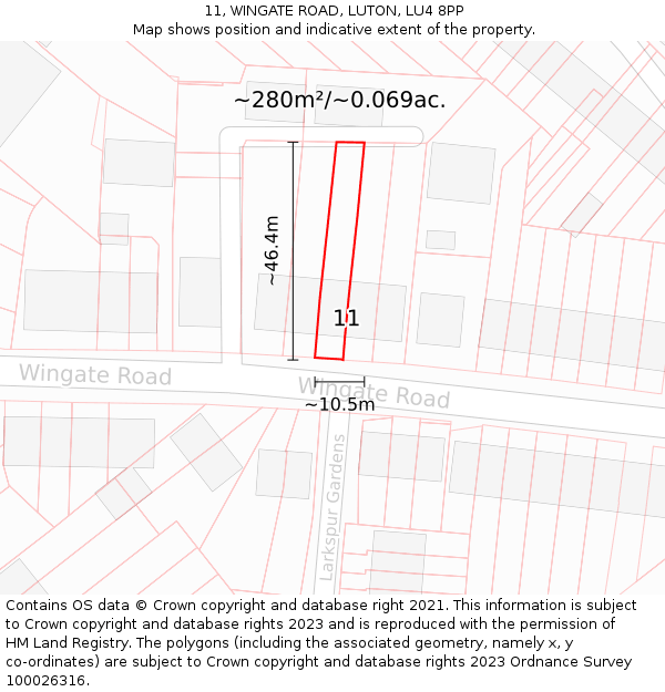 11, WINGATE ROAD, LUTON, LU4 8PP: Plot and title map