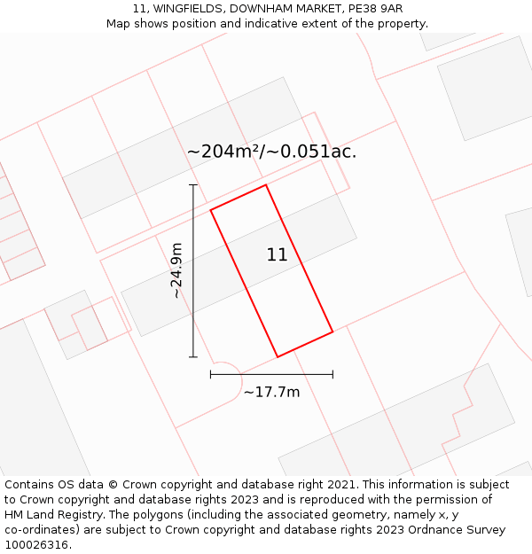 11, WINGFIELDS, DOWNHAM MARKET, PE38 9AR: Plot and title map