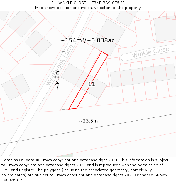 11, WINKLE CLOSE, HERNE BAY, CT6 8FJ: Plot and title map