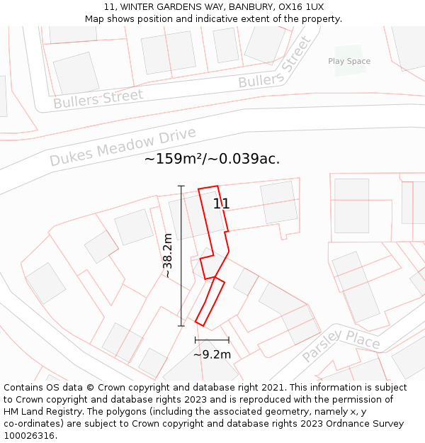 11, WINTER GARDENS WAY, BANBURY, OX16 1UX: Plot and title map