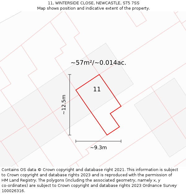 11, WINTERSIDE CLOSE, NEWCASTLE, ST5 7SS: Plot and title map