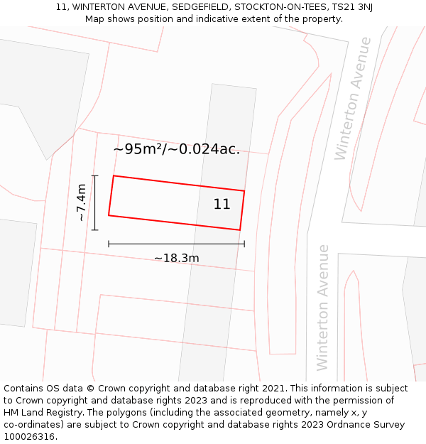 11, WINTERTON AVENUE, SEDGEFIELD, STOCKTON-ON-TEES, TS21 3NJ: Plot and title map