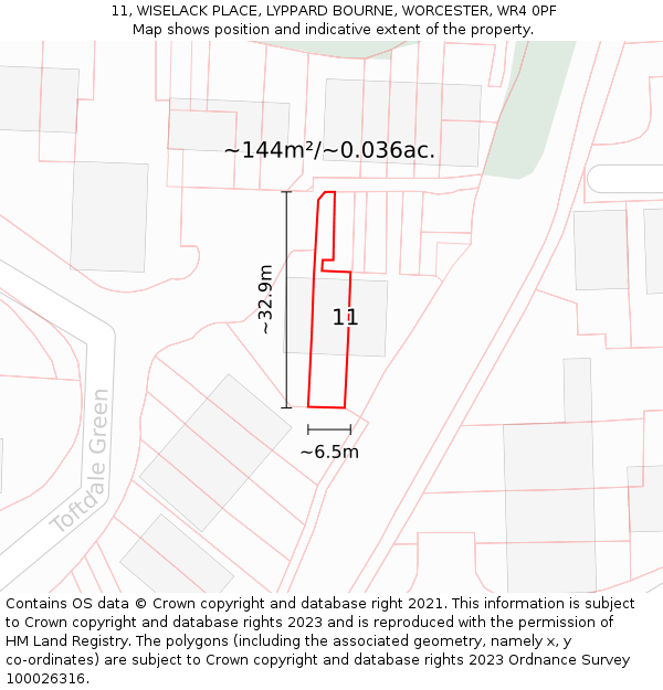 11, WISELACK PLACE, LYPPARD BOURNE, WORCESTER, WR4 0PF: Plot and title map