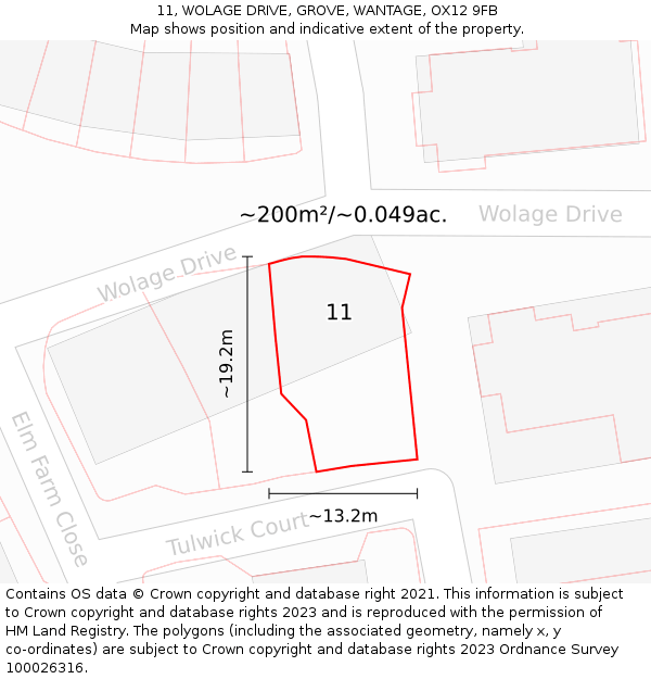 11, WOLAGE DRIVE, GROVE, WANTAGE, OX12 9FB: Plot and title map