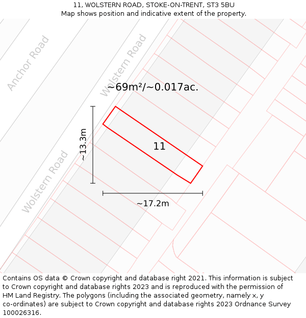 11, WOLSTERN ROAD, STOKE-ON-TRENT, ST3 5BU: Plot and title map