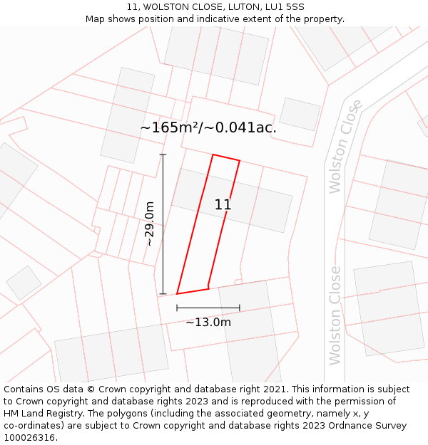 11, WOLSTON CLOSE, LUTON, LU1 5SS: Plot and title map