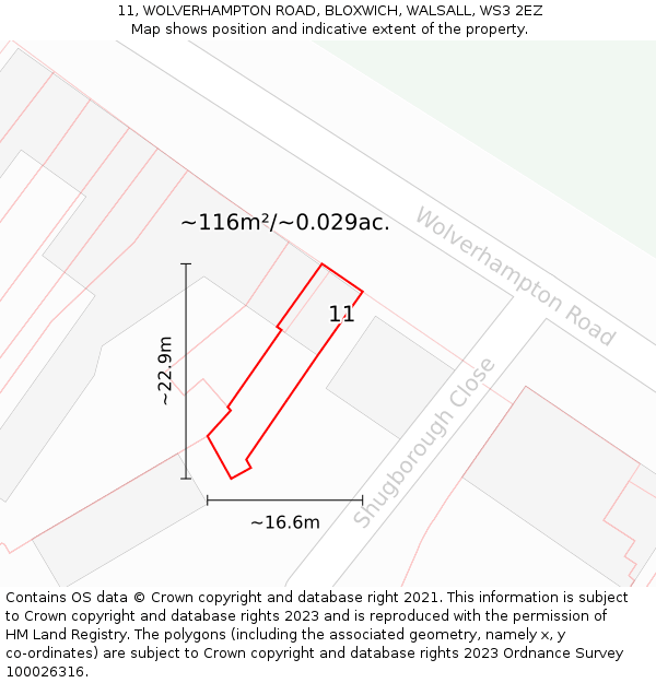 11, WOLVERHAMPTON ROAD, BLOXWICH, WALSALL, WS3 2EZ: Plot and title map