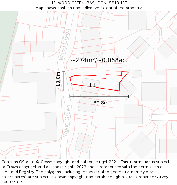 11, WOOD GREEN, BASILDON, SS13 1RT: Plot and title map