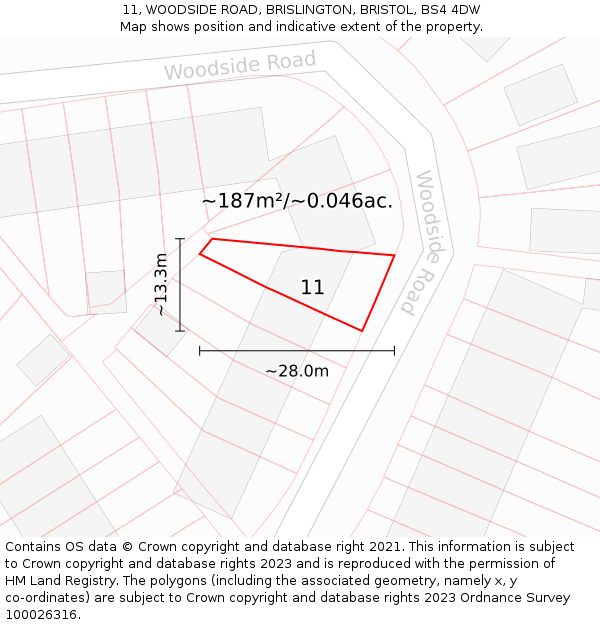 11, WOODSIDE ROAD, BRISLINGTON, BRISTOL, BS4 4DW: Plot and title map