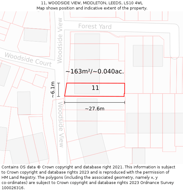 11, WOODSIDE VIEW, MIDDLETON, LEEDS, LS10 4WL: Plot and title map