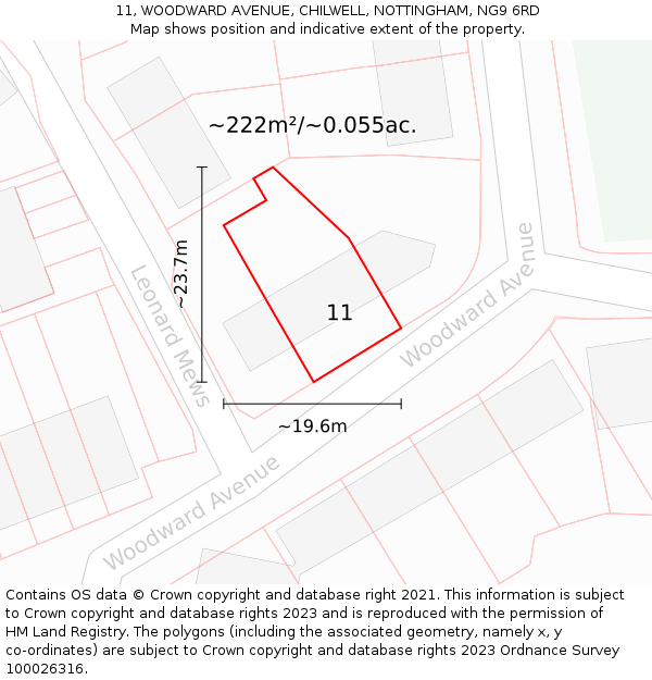 11, WOODWARD AVENUE, CHILWELL, NOTTINGHAM, NG9 6RD: Plot and title map