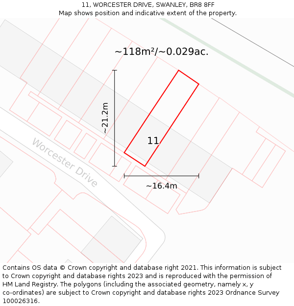 11, WORCESTER DRIVE, SWANLEY, BR8 8FF: Plot and title map