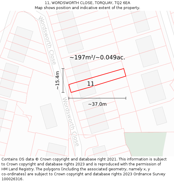 11, WORDSWORTH CLOSE, TORQUAY, TQ2 6EA: Plot and title map