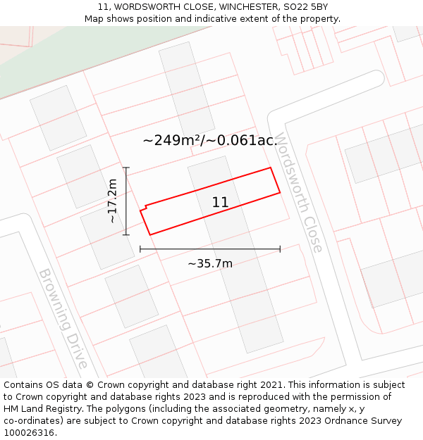 11, WORDSWORTH CLOSE, WINCHESTER, SO22 5BY: Plot and title map