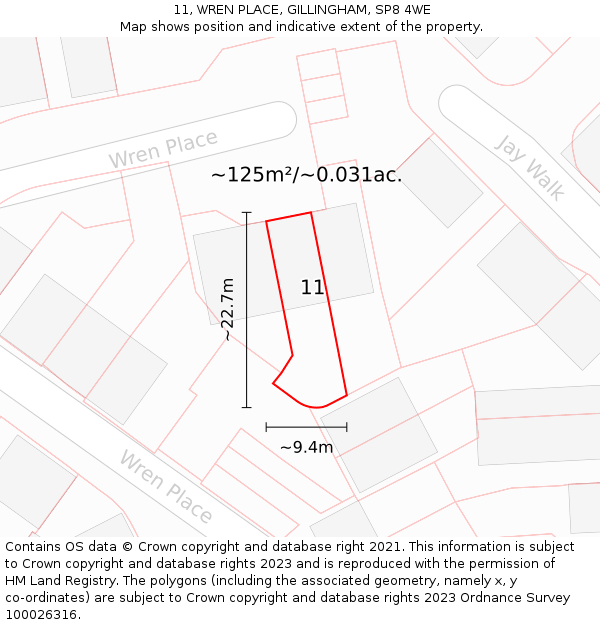 11, WREN PLACE, GILLINGHAM, SP8 4WE: Plot and title map