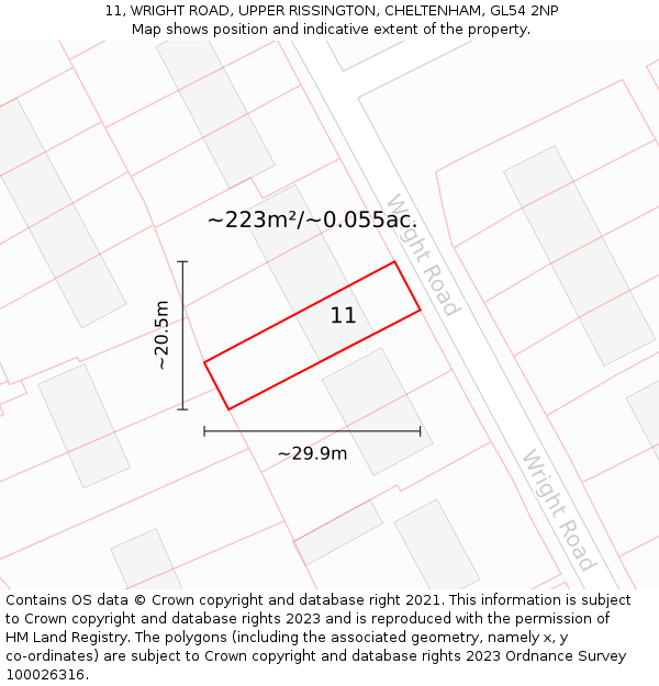 11, WRIGHT ROAD, UPPER RISSINGTON, CHELTENHAM, GL54 2NP: Plot and title map