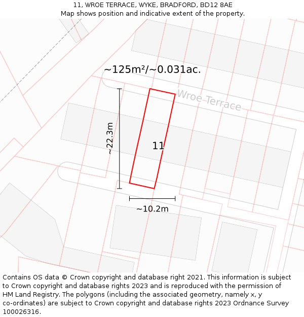 11, WROE TERRACE, WYKE, BRADFORD, BD12 8AE: Plot and title map
