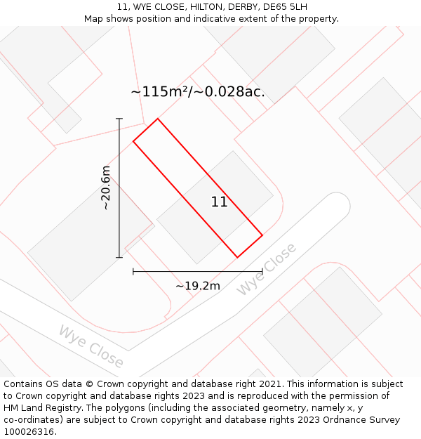 11, WYE CLOSE, HILTON, DERBY, DE65 5LH: Plot and title map