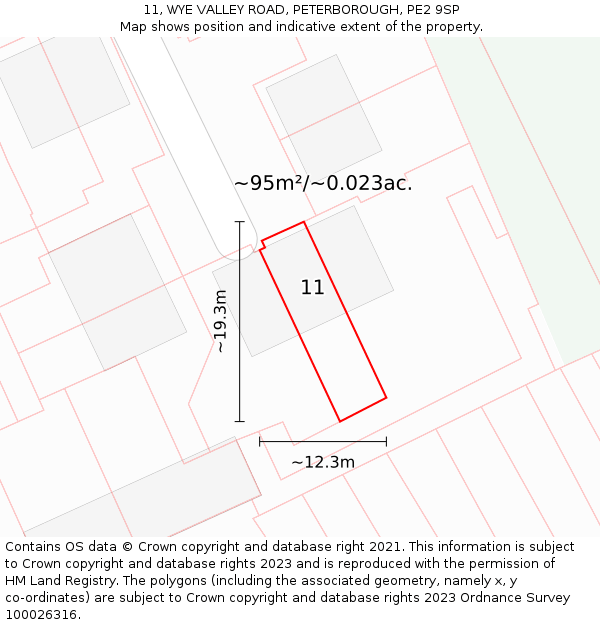 11, WYE VALLEY ROAD, PETERBOROUGH, PE2 9SP: Plot and title map