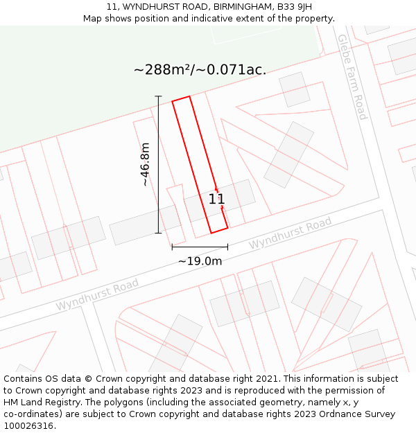 11, WYNDHURST ROAD, BIRMINGHAM, B33 9JH: Plot and title map