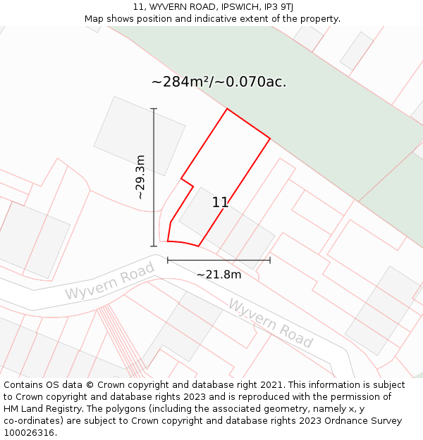 11, WYVERN ROAD, IPSWICH, IP3 9TJ: Plot and title map