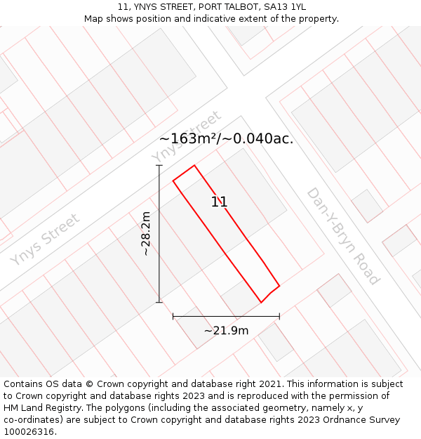 11, YNYS STREET, PORT TALBOT, SA13 1YL: Plot and title map