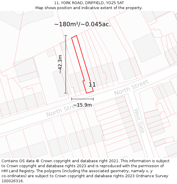 11, YORK ROAD, DRIFFIELD, YO25 5AT: Plot and title map