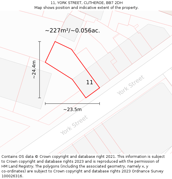 11, YORK STREET, CLITHEROE, BB7 2DH: Plot and title map