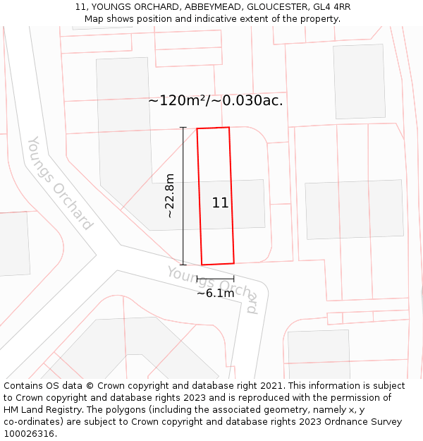 11, YOUNGS ORCHARD, ABBEYMEAD, GLOUCESTER, GL4 4RR: Plot and title map