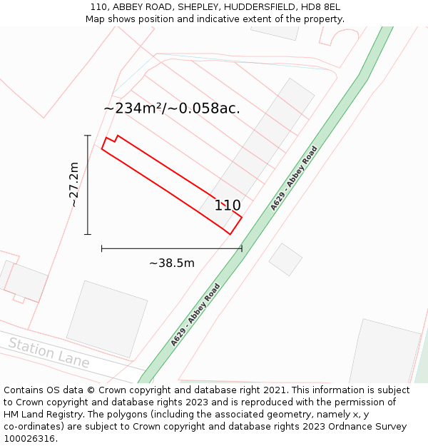 110, ABBEY ROAD, SHEPLEY, HUDDERSFIELD, HD8 8EL: Plot and title map