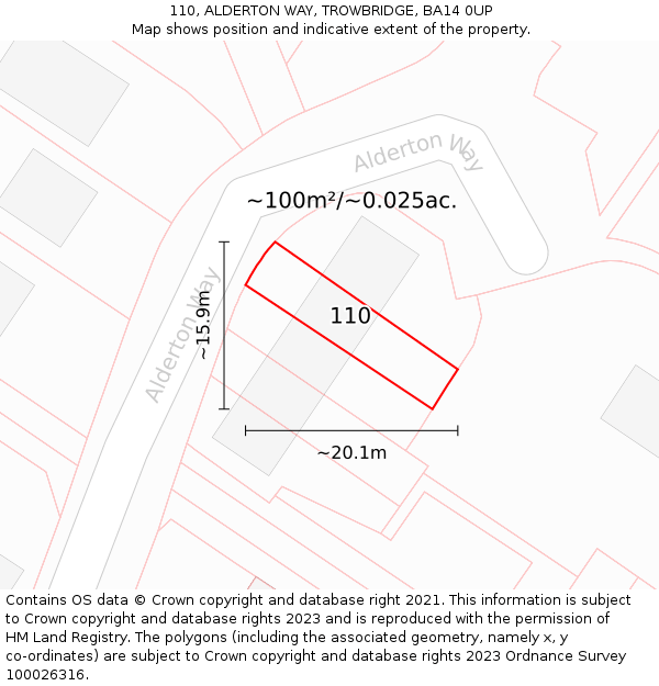 110, ALDERTON WAY, TROWBRIDGE, BA14 0UP: Plot and title map