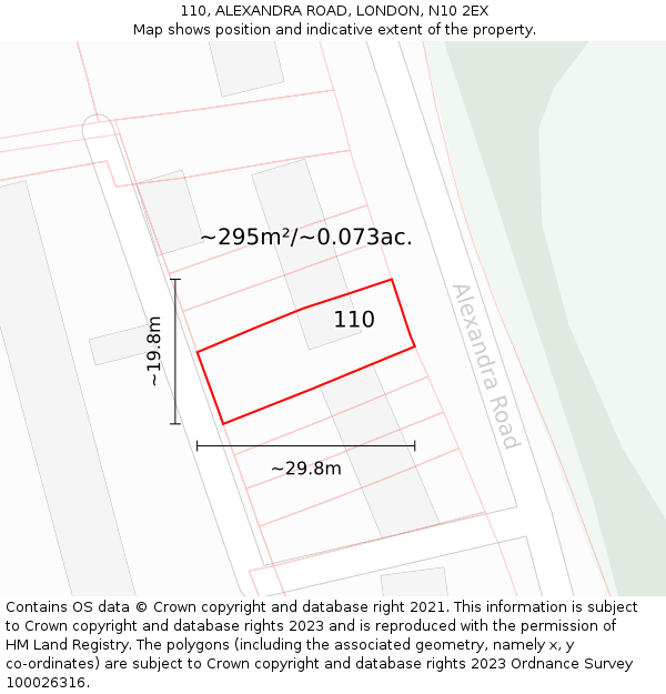 110, ALEXANDRA ROAD, LONDON, N10 2EX: Plot and title map