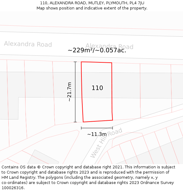 110, ALEXANDRA ROAD, MUTLEY, PLYMOUTH, PL4 7JU: Plot and title map