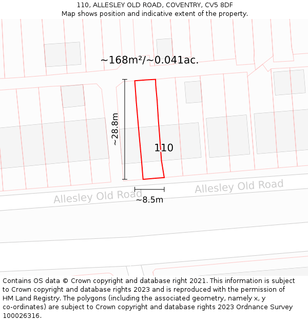 110, ALLESLEY OLD ROAD, COVENTRY, CV5 8DF: Plot and title map