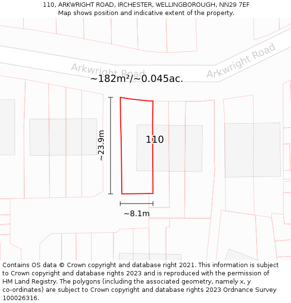 110, ARKWRIGHT ROAD, IRCHESTER, WELLINGBOROUGH, NN29 7EF: Plot and title map