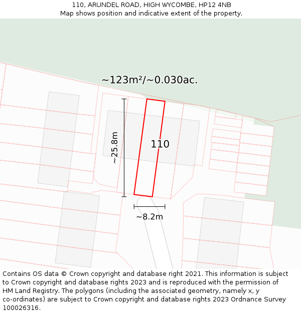 110, ARUNDEL ROAD, HIGH WYCOMBE, HP12 4NB: Plot and title map