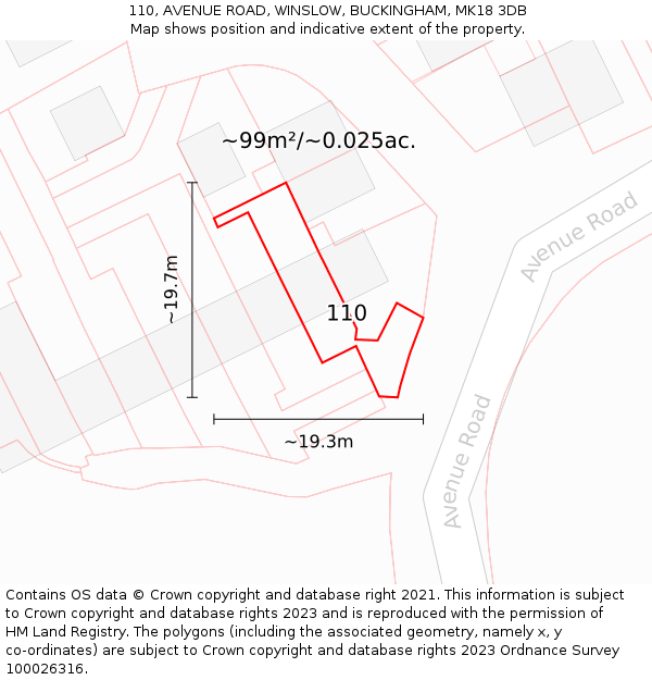 110, AVENUE ROAD, WINSLOW, BUCKINGHAM, MK18 3DB: Plot and title map