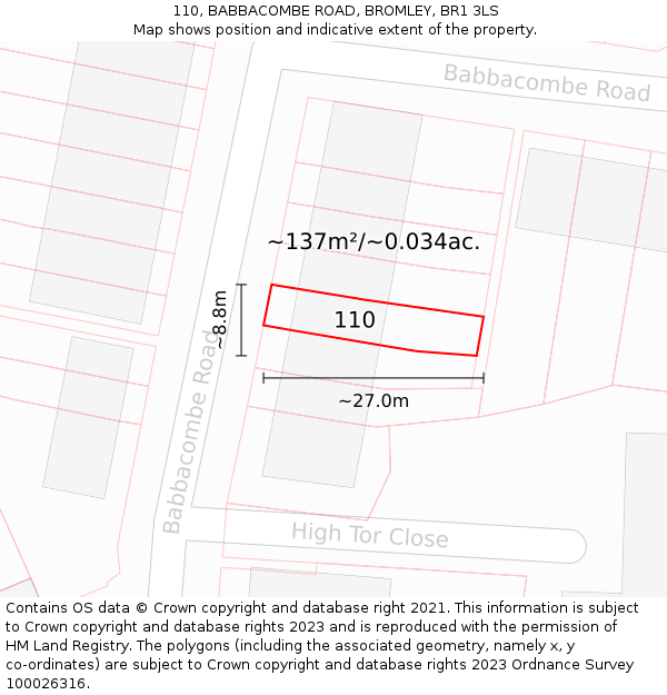 110, BABBACOMBE ROAD, BROMLEY, BR1 3LS: Plot and title map