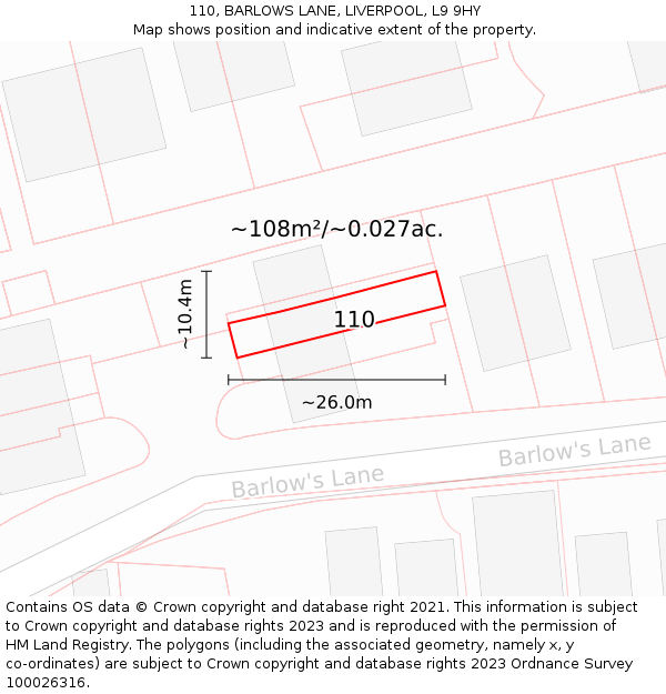 110, BARLOWS LANE, LIVERPOOL, L9 9HY: Plot and title map