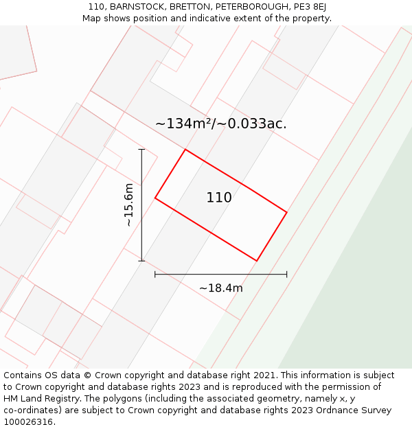 110, BARNSTOCK, BRETTON, PETERBOROUGH, PE3 8EJ: Plot and title map