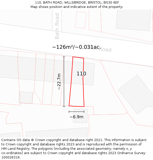 110, BATH ROAD, WILLSBRIDGE, BRISTOL, BS30 6EF: Plot and title map