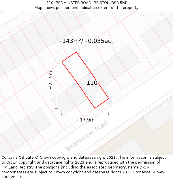 110, BEDMINSTER ROAD, BRISTOL, BS3 5NP: Plot and title map