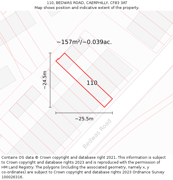 110, BEDWAS ROAD, CAERPHILLY, CF83 3AT: Plot and title map