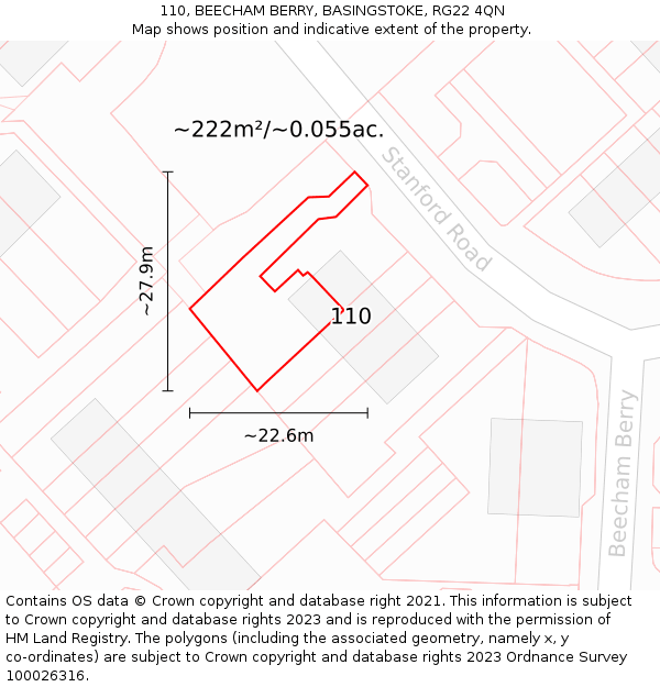 110, BEECHAM BERRY, BASINGSTOKE, RG22 4QN: Plot and title map