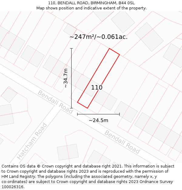 110, BENDALL ROAD, BIRMINGHAM, B44 0SL: Plot and title map