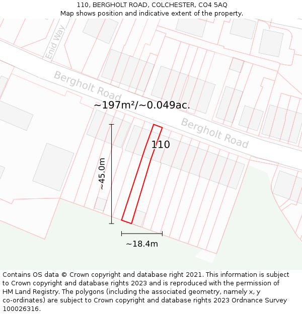 110, BERGHOLT ROAD, COLCHESTER, CO4 5AQ: Plot and title map