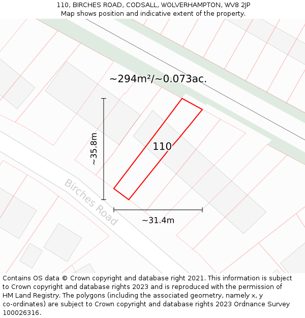 110, BIRCHES ROAD, CODSALL, WOLVERHAMPTON, WV8 2JP: Plot and title map