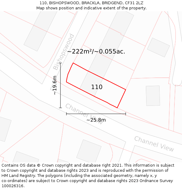 110, BISHOPSWOOD, BRACKLA, BRIDGEND, CF31 2LZ: Plot and title map